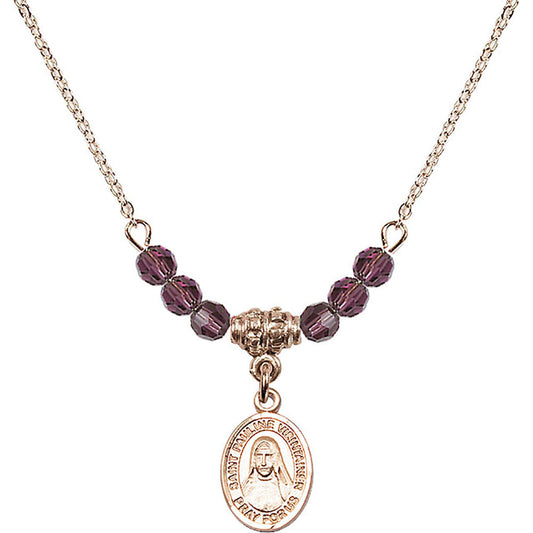 14kt Gold Filled Saint Pauline Visintainer Birthstone Necklace with Amethyst Beads - 9391