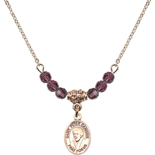 14kt Gold Filled Saint Peter Canisius Birthstone Necklace with Amethyst Beads - 9393