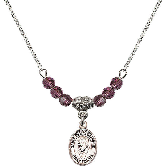 Sterling Silver Saint Peter Canisius Birthstone Necklace with Amethyst Beads - 9393