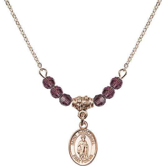 14kt Gold Filled Saint Nathanael Birthstone Necklace with Amethyst Beads - 9398