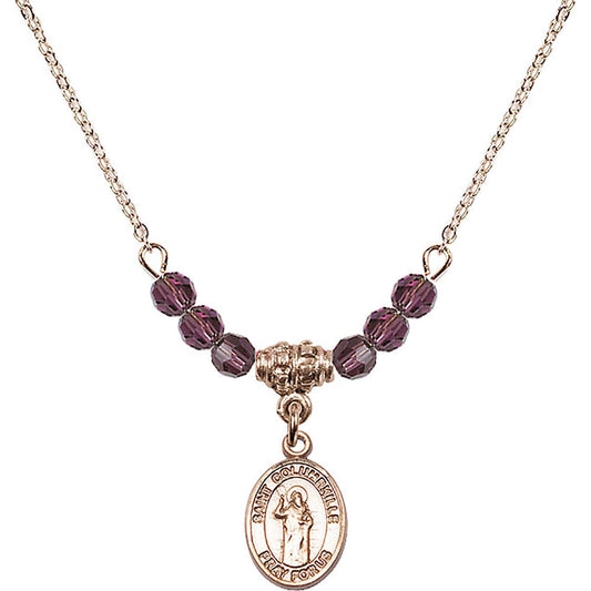 14kt Gold Filled Saint Columbkille Birthstone Necklace with Amethyst Beads - 9399