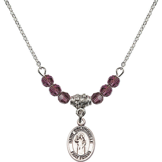 Sterling Silver Saint Columbkille Birthstone Necklace with Amethyst Beads - 9399