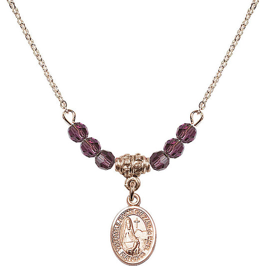 14kt Gold Filled Saint Jeanne Chezard de Matel Birthstone Necklace with Amethyst Beads - 9401