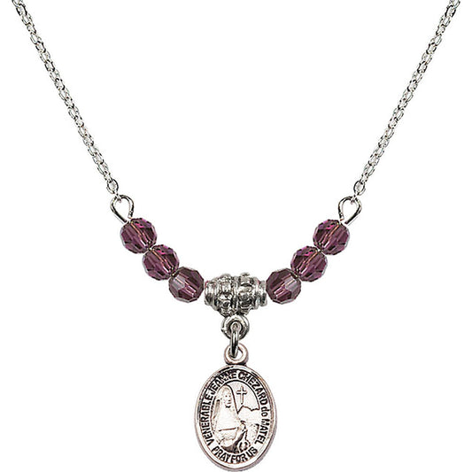 Sterling Silver Saint Jeanne Chezard de Matel Birthstone Necklace with Amethyst Beads - 9401