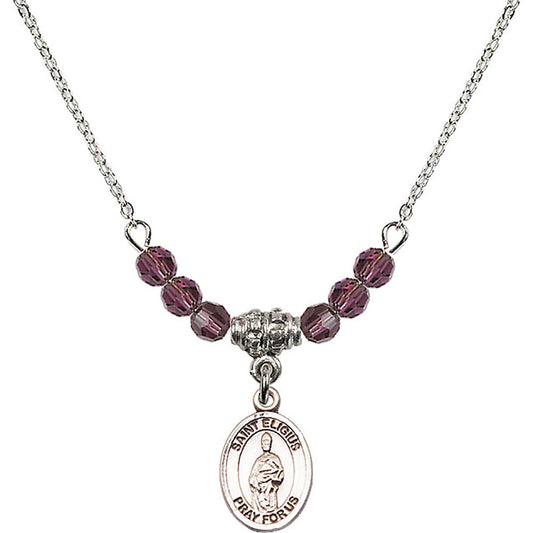Sterling Silver Saint Eligius Birthstone Necklace with Amethyst Beads - 9402
