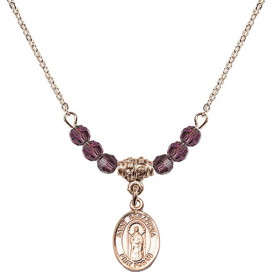 14kt Gold Filled Saint Seraphina Birthstone Necklace with Amethyst Beads - 9405