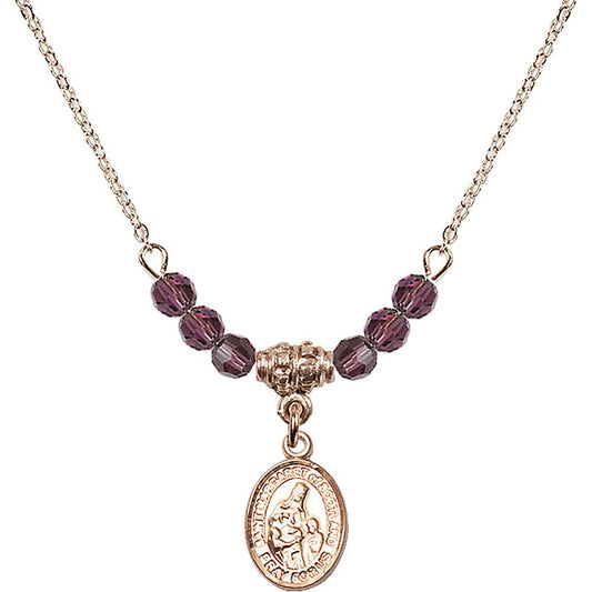 14kt Gold Filled Saint Margaret of Scotland Birthstone Necklace with Amethyst Beads - 9407