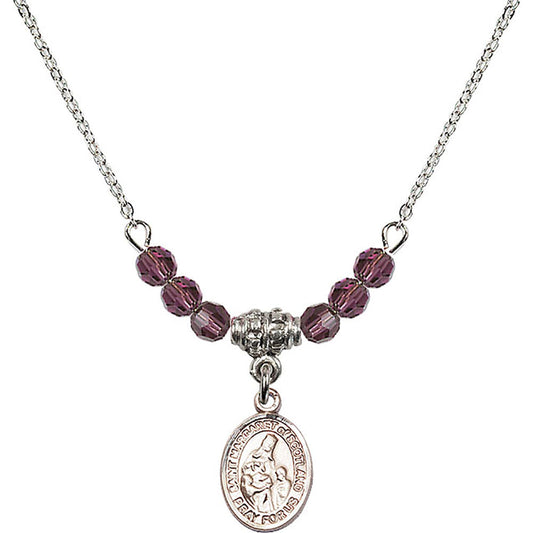 Sterling Silver Saint Margaret of Scotland Birthstone Necklace with Amethyst Beads - 9407