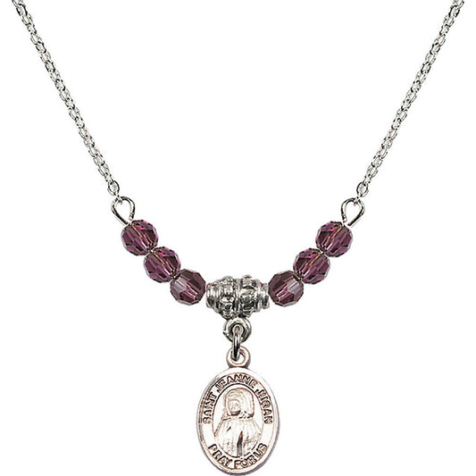 Sterling Silver Saint Jeanne Jugan Birthstone Necklace with Amethyst Beads - 9409