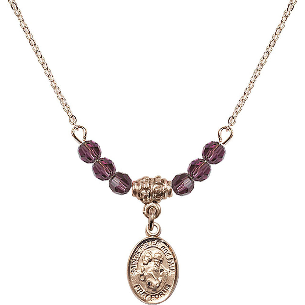 14kt Gold Filled Saints Peter & Paul Birthstone Necklace with Amethyst Beads - 9410