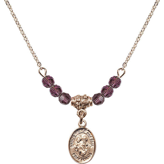 14kt Gold Filled Saints Peter & Paul Birthstone Necklace with Amethyst Beads - 9410