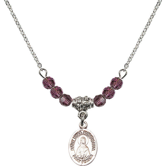 Sterling Silver Saint Lydia Purpuraria Birthstone Necklace with Amethyst Beads - 9411