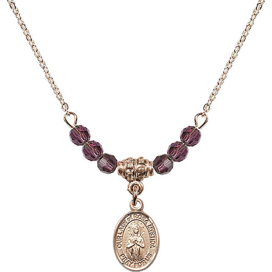 14kt Gold Filled Our Lady of Rosa Mystica Birthstone Necklace with Amethyst Beads - 9413