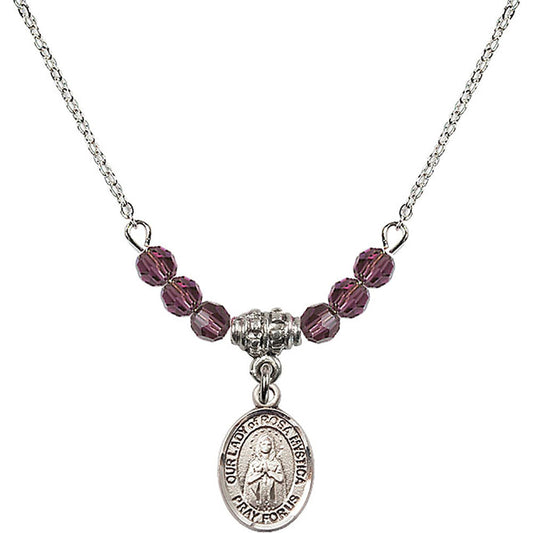 Sterling Silver Our Lady of Rosa Mystica Birthstone Necklace with Amethyst Beads - 9413