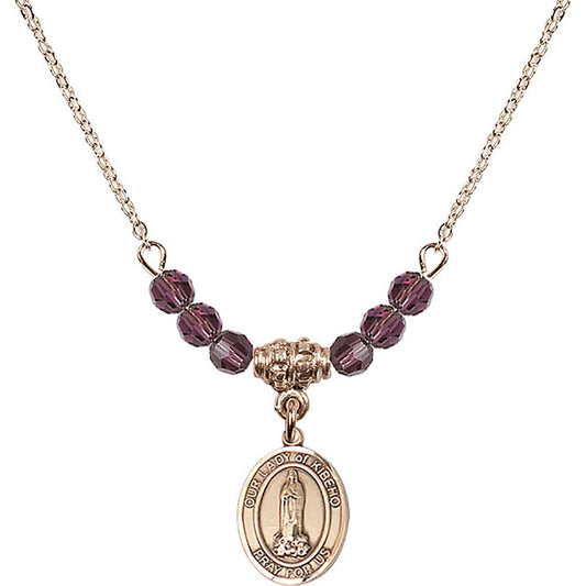 14kt Gold Filled Our Lady of Kibeho Birthstone Necklace with Amethyst Beads - 9414