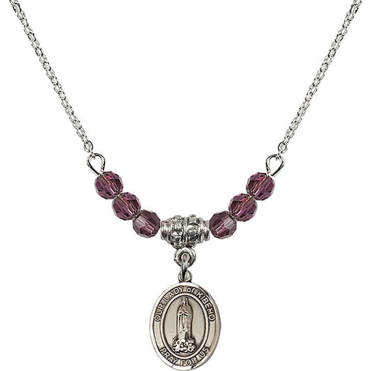 Sterling Silver Our Lady of Kibeho Birthstone Necklace with Amethyst Beads - 9414