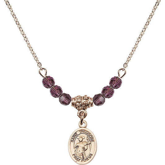 14kt Gold Filled Saint Theodore Stratelates Birthstone Necklace with Amethyst Beads - 9415