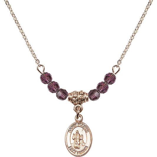14kt Gold Filled Saint Maron Birthstone Necklace with Amethyst Beads - 9417