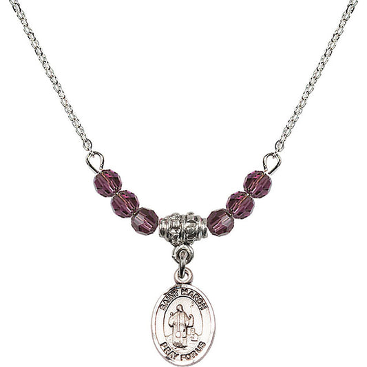 Sterling Silver Saint Maron Birthstone Necklace with Amethyst Beads - 9417