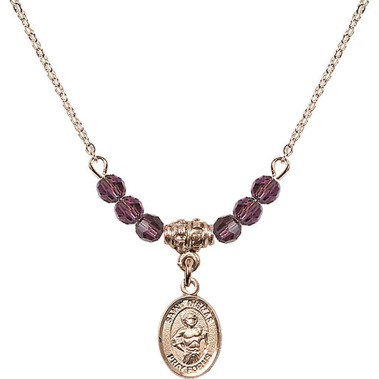 14kt Gold Filled Saint Dismas Birthstone Necklace with Amethyst Beads - 9418