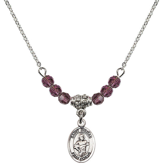 Sterling Silver Saint Dismas Birthstone Necklace with Amethyst Beads - 9418