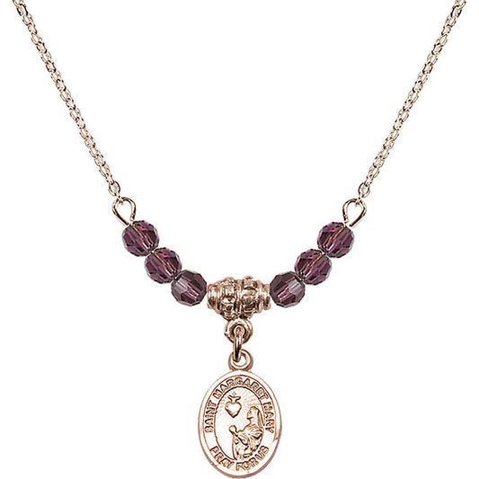 14kt Gold Filled Saint Margaret Mary Alacoque Birthstone Necklace with Amethyst Beads - 9420