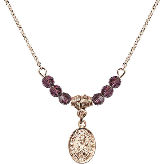 14kt Gold Filled Our Lady of Czestochowa Birthstone Necklace with Amethyst Beads - 9421