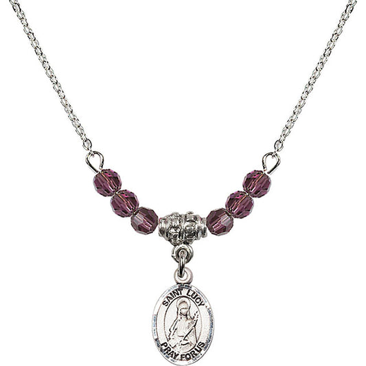 Sterling Silver Saint Lucy Birthstone Necklace with Amethyst Beads - 9422