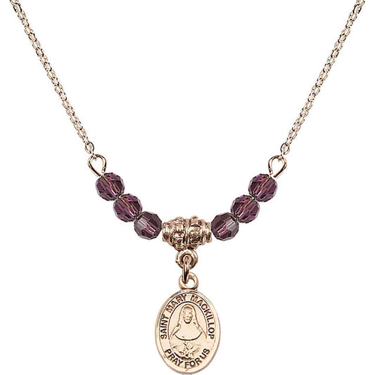 14kt Gold Filled Saint Mary Mackillop Birthstone Necklace with Amethyst Beads - 9425
