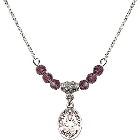 Sterling Silver Saint Mary Mackillop Birthstone Necklace with Amethyst Beads - 9425
