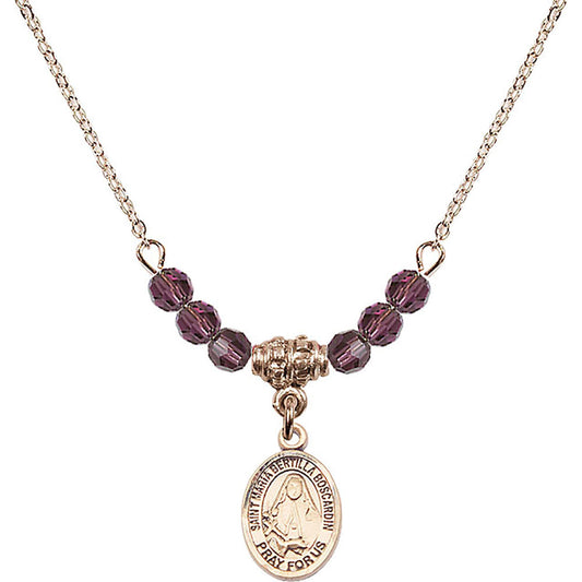 14kt Gold Filled Saint Maria Bertilla Boscardin Birthstone Necklace with Amethyst Beads - 9428