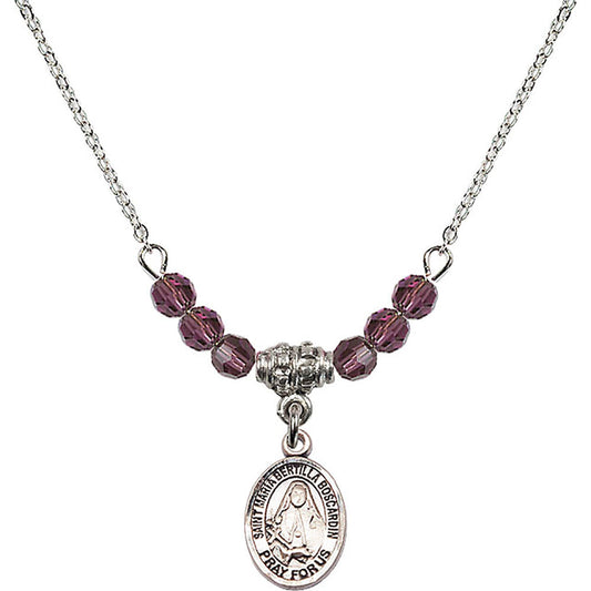 Sterling Silver Saint Maria Bertilla Boscardin Birthstone Necklace with Amethyst Beads - 9428