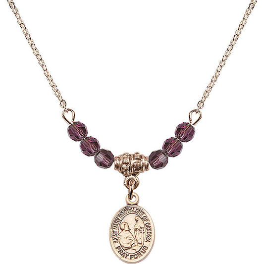 14kt Gold Filled Saint Mary Magdalene of Canossa Birthstone Necklace with Amethyst Beads - 9429