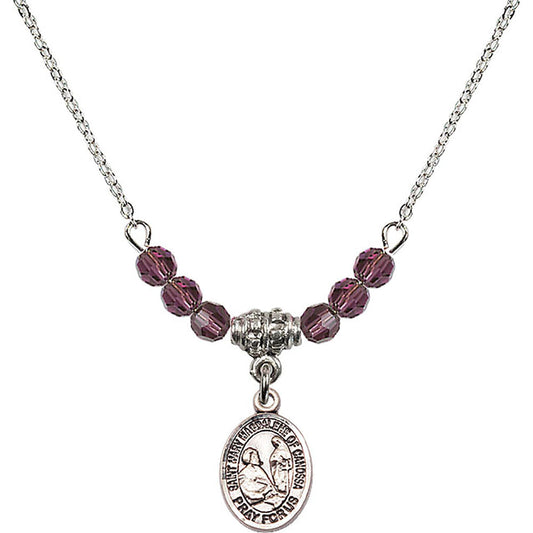 Sterling Silver Saint Mary Magdalene of Canossa Birthstone Necklace with Amethyst Beads - 9429