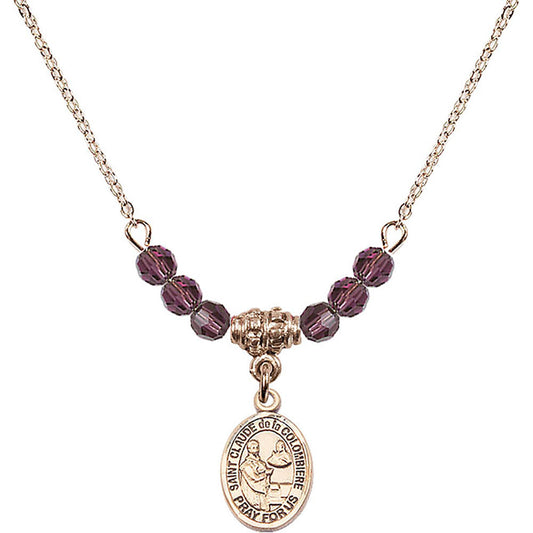 14kt Gold Filled Saint Claude de la Colombiere Birthstone Necklace with Amethyst Beads - 9432