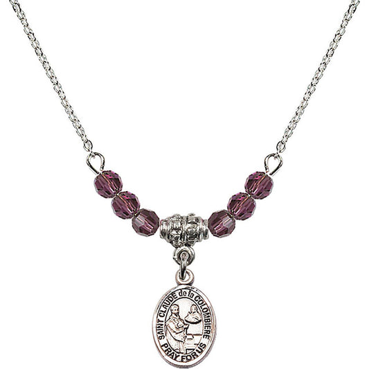 Sterling Silver Saint Claude de la Colombiere Birthstone Necklace with Amethyst Beads - 9432