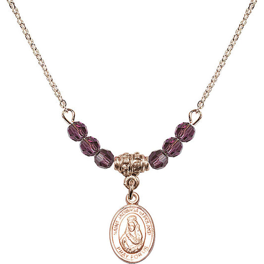 14kt Gold Filled Saint Jadwiga of Poland Birthstone Necklace with Amethyst Beads - 9434