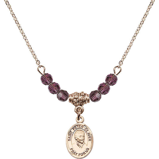 14kt Gold Filled Saint Peter Claver Birthstone Necklace with Amethyst Beads - 9442