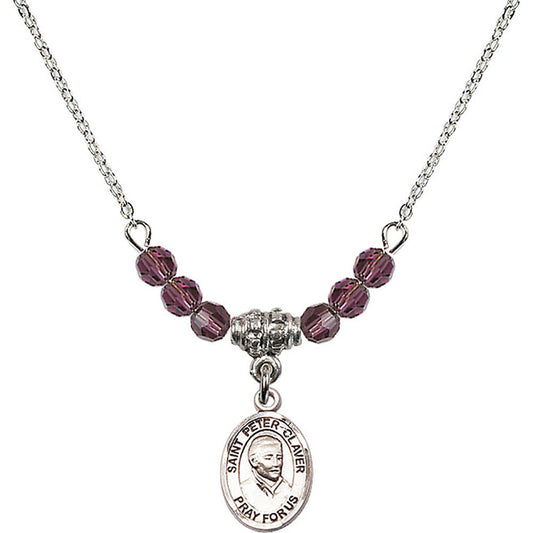 Sterling Silver Saint Peter Claver Birthstone Necklace with Amethyst Beads - 9442