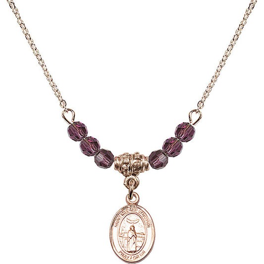 14kt Gold Filled Saint Medard of Noyon Birthstone Necklace with Amethyst Beads - 9444
