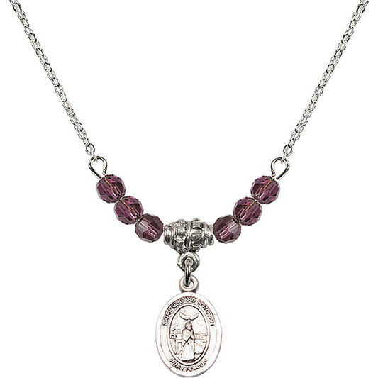 Sterling Silver Saint Medard of Noyon Birthstone Necklace with Amethyst Beads - 9444