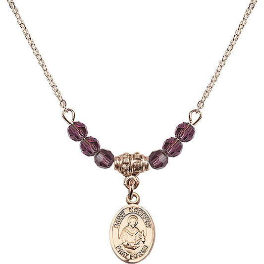 14kt Gold Filled Saint Norbert of Xanten Birthstone Necklace with Amethyst Beads - 9447