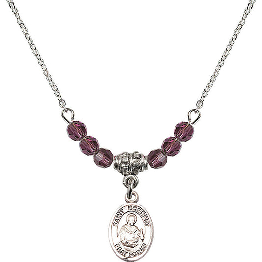 Sterling Silver Saint Norbert of Xanten Birthstone Necklace with Amethyst Beads - 9447