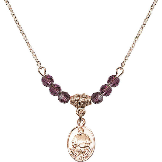 14kt Gold Filled Pope Francis Birthstone Necklace with Amethyst Beads - 9451