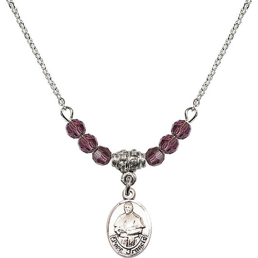 Sterling Silver Pope Francis Birthstone Necklace with Amethyst Beads - 9451