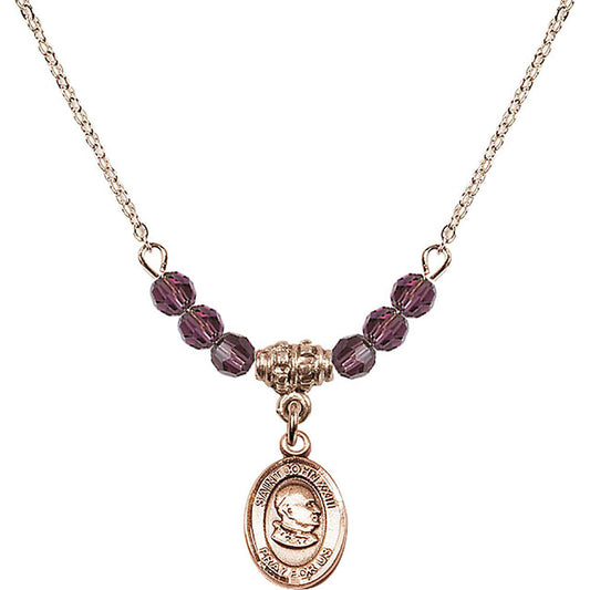 14kt Gold Filled Saint John XXIII Birthstone Necklace with Amethyst Beads - 9455