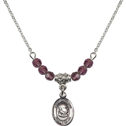 Sterling Silver Saint John XXIII Birthstone Necklace with Amethyst Beads - 9455