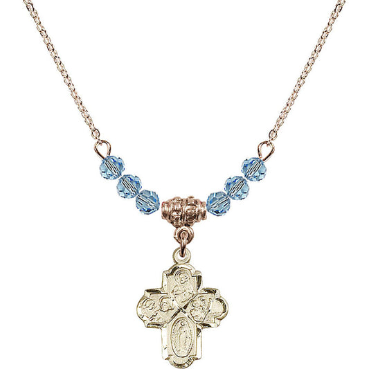14kt Gold Filled 4-Way Birthstone Necklace with Aqua Beads - 0047