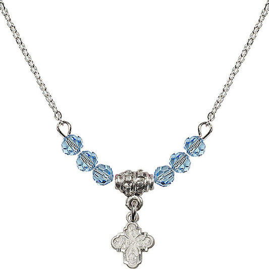 Sterling Silver 4-Way Birthstone Necklace with Aqua Beads - 0207