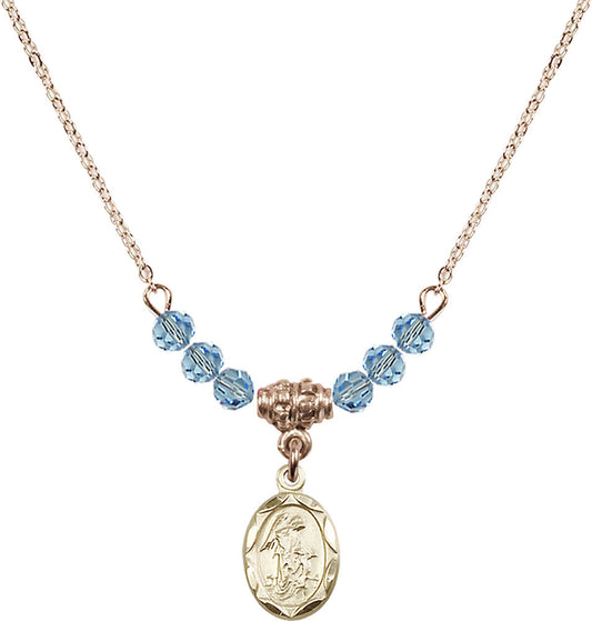 14kt Gold Filled Guardian Angel Birthstone Necklace with Aqua Beads - 0301